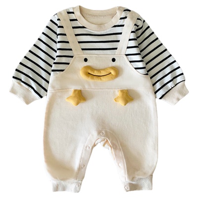 婴儿衣春季新生儿宝宝假两件连体衣春秋款超萌婴幼儿外出爬爬服