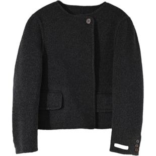 气质短款双面呢大衣女冬小个子2022新款简约纯手工骆驼绒毛呢外套