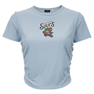 25夏季新品 NBA ATELIER女士马刺队修身抽褶短款短袖辣妹风T恤