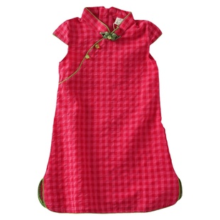 复古民国风新中式格子旗袍改良少女学生装夏儿童连衣裙表演服