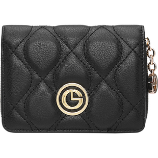 金利来女士钱包真皮菱格2026新款零钱包短款一体小卡包黑色钱夹潮