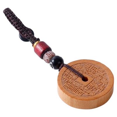 2025本命年桃木山鬼花钱钥匙扣吊