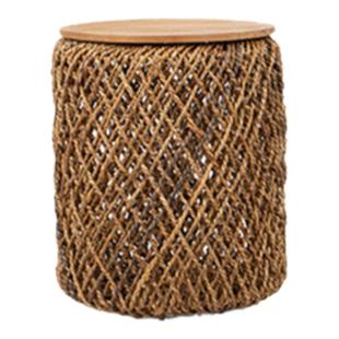 Mountain Living进口藤编织圆形茶几客厅家用小茶桌茶台柚木家具