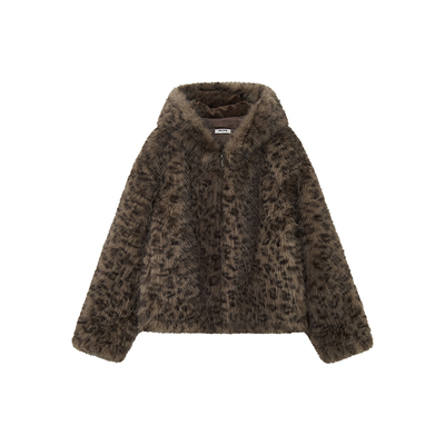 物理少年动物纹连帽毛绒外套