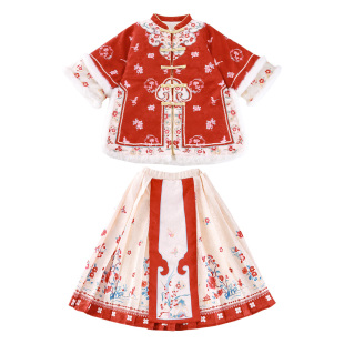 小中大童女孩格格服新年拜年服裙装夹棉厚汉服马面裙分体两件套装