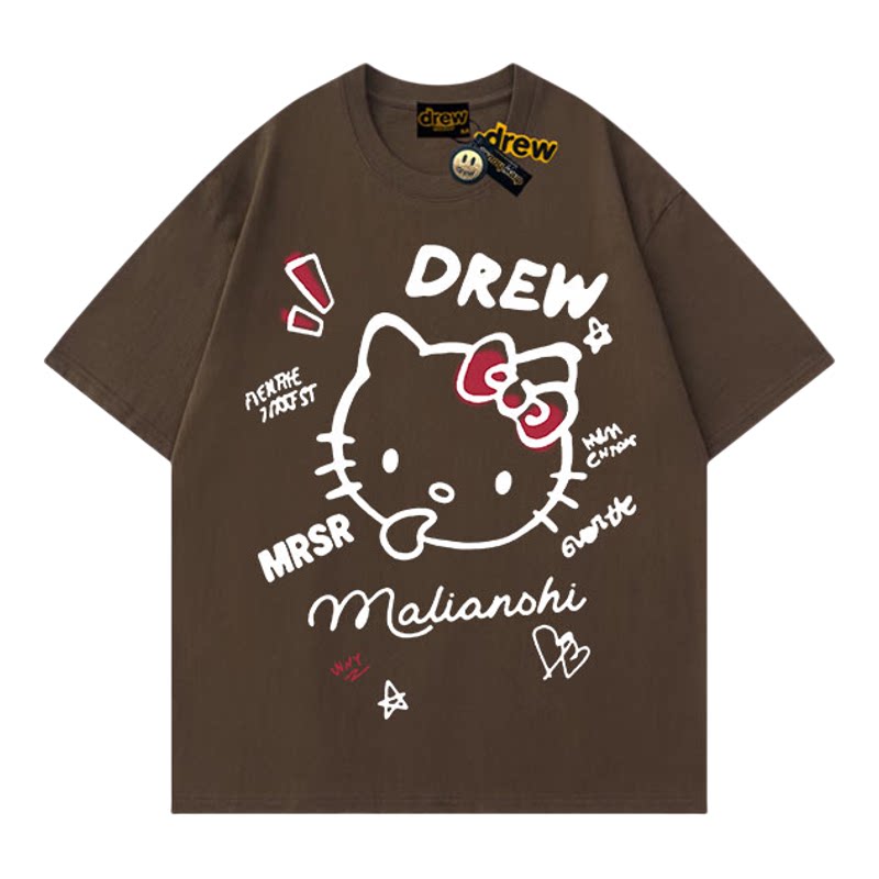 drew笑脸联名凯蒂猫潮牌美式T恤