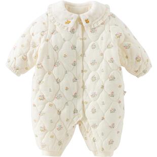 戴维贝拉保暖冬季装新款新生儿夹棉连体衣女宝宝婴幼儿外出衣服