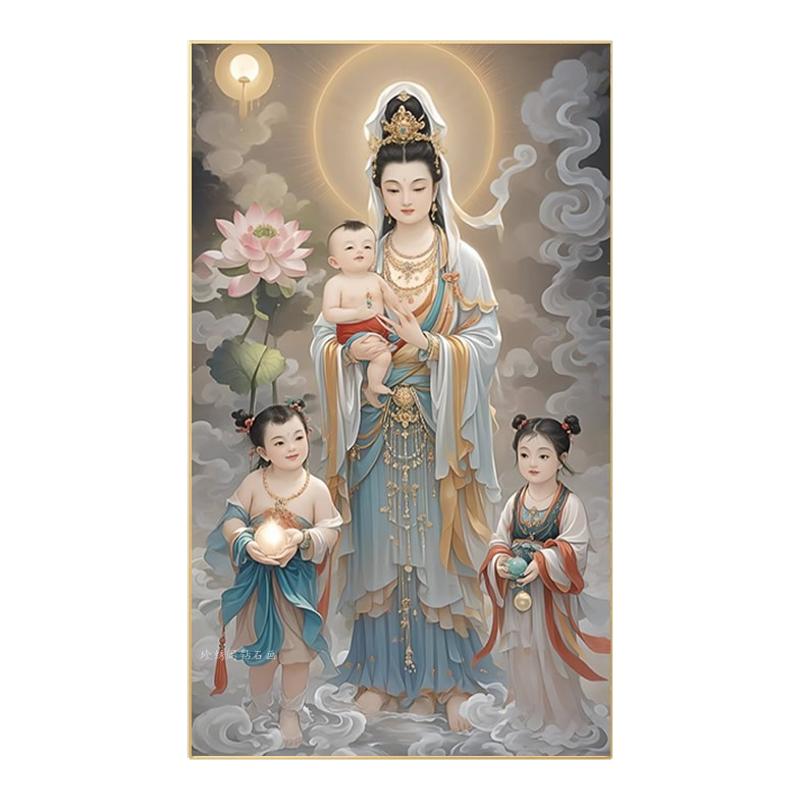 5d送子观音菩萨钻石画2026新款满钻求子娘娘备孕砖粘贴十字绣手工