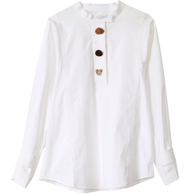 COMMEMOI不规则纽扣立领衬衣
