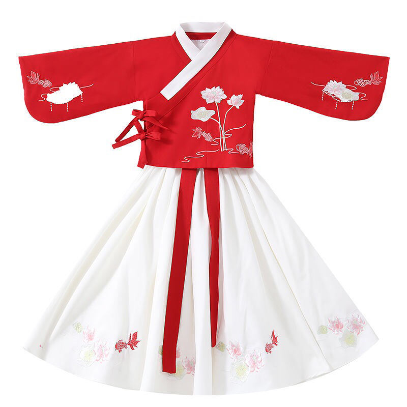 汉服女童春秋表演儿童襦裙红色古装超仙明制汉服连衣裙夏套装
