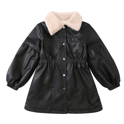 【收腰收腰】女童加绒加厚皮衣