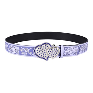 双爱心腰带蓝宝石花纹金属扣y2k皮带女士嘻哈牛仔裤潮流辣妹裤带