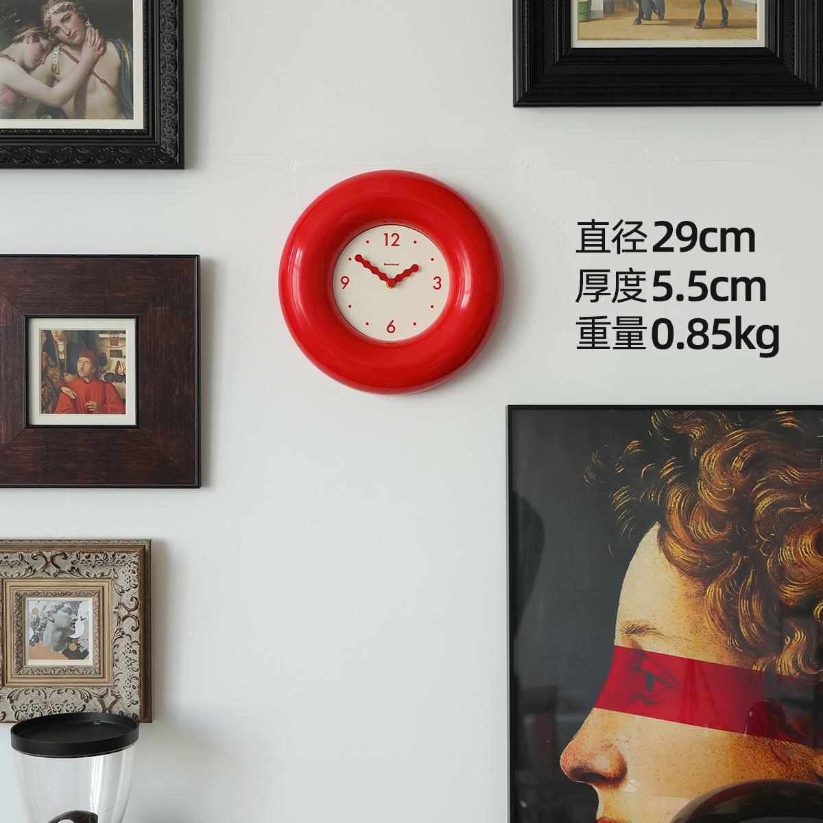 啵乔botro静音钟表红色挂钟客厅新款简约现代家用桌面时钟挂墙