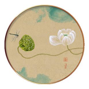 新中式般若波罗蜜心经字画禅意荷花客厅书房装饰画定制打印自粘画