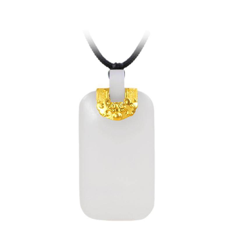 和合玉器和田玉羊脂白玉足金金镶玉晟安宁牌平安无事牌挂件吊坠