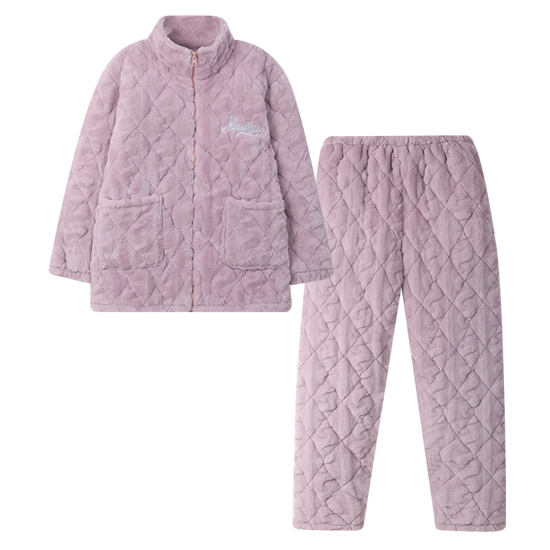女士珊瑚绒三层加厚加绒家居服