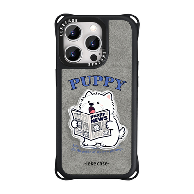 看报纸小狗手机壳带挂绳斜挎支架