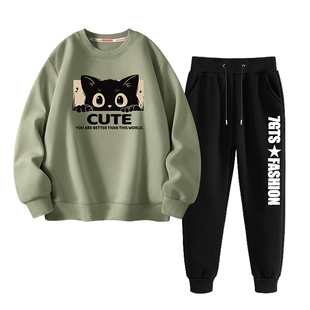 青少年卫衣男款2026新款春秋款初中生运动套装男生酷帅穿搭一整套