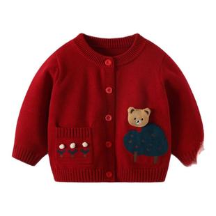 婴儿毛衣外套2026秋冬宝宝加绒上衣女童线衣男童冬装新年拜冬年服