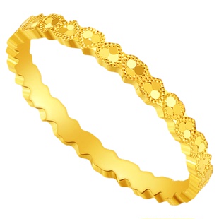 潮宏基高光金足金戒指黄金戒圈指环爆闪碎碎冰爱心生日礼物 计价