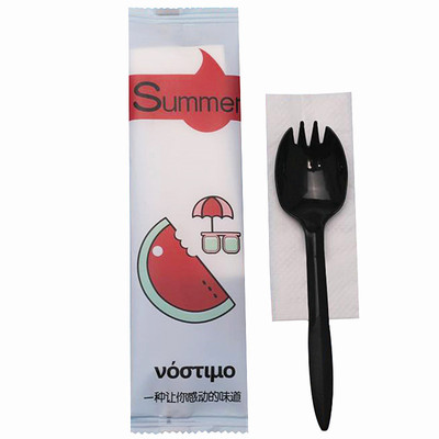 一次性叉勺纸巾套装沙拉甜品勺子