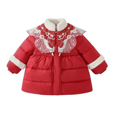 [三防蓄热]女童羽绒服儿童红色中国风宝宝加厚童装大童中长款外套