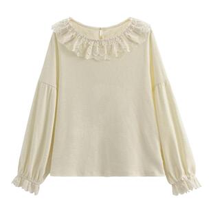 森女部落森系蕾丝领设计感宽松衬衫女2026新款百搭杏色打底上衣冬