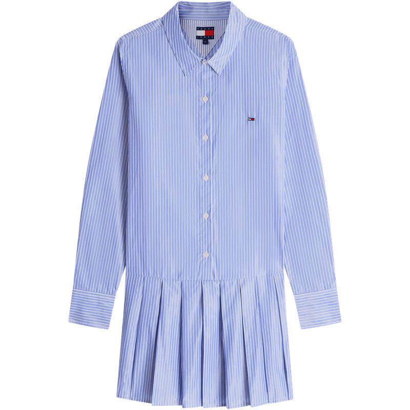 Tommy女装条纹宽松百褶衬衫裙