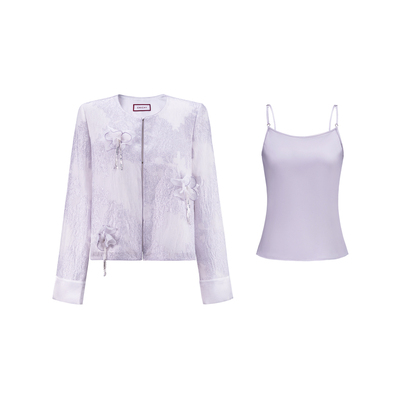 CHICHY紫色肌理感开衫半身裙套装