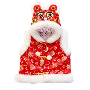 女童马甲夹棉冬男童兔毛儿童新年装0-1-2-3-4-5岁虎头连帽背心红