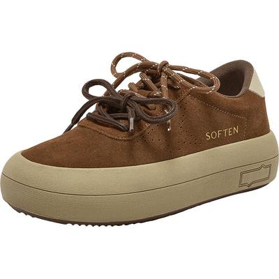 百思图2025秋季商场新款真皮松糕厚底板鞋女运动休闲鞋D3797AM6