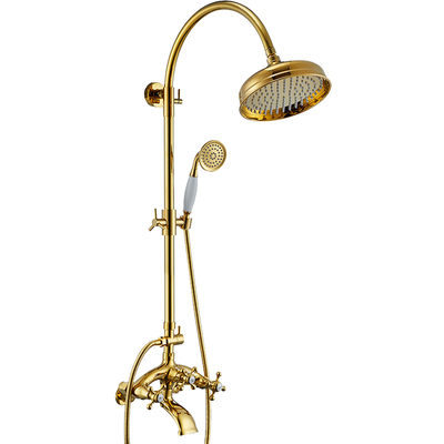 名暖金色增压全铜复古淋浴花洒