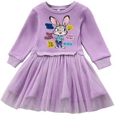 女童朱迪裙子秋冬季加绒连衣裙