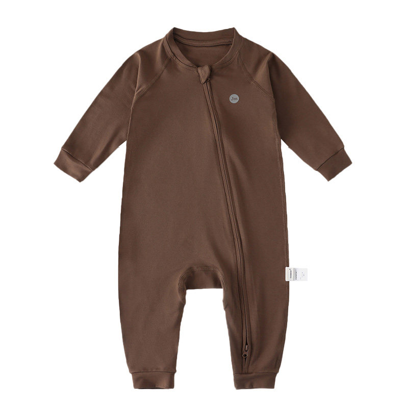 Oak mont婴儿秋装衣服宝宝连体衣防蚊外出爬行服竹纤维薄款哈衣