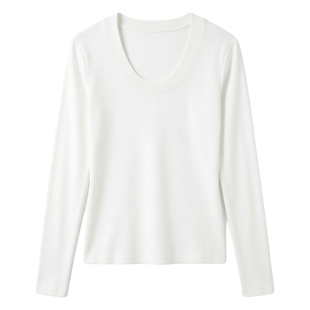 低领打底衫女内搭春秋季设计感小众u领正肩上衣修身白色长袖t恤