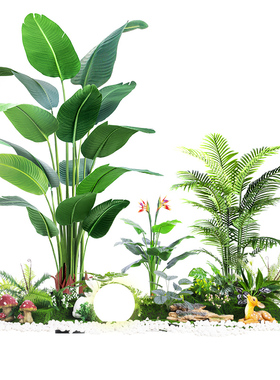 仿真植物造景景观布置室内楼梯下假花树橱窗装饰仿生绿植造景组合