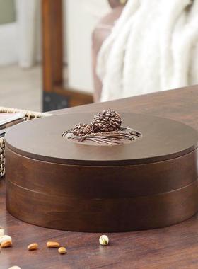 2024新年木质中式双层贺年干果春节盒带盖家用客厅过年糖果收纳盒