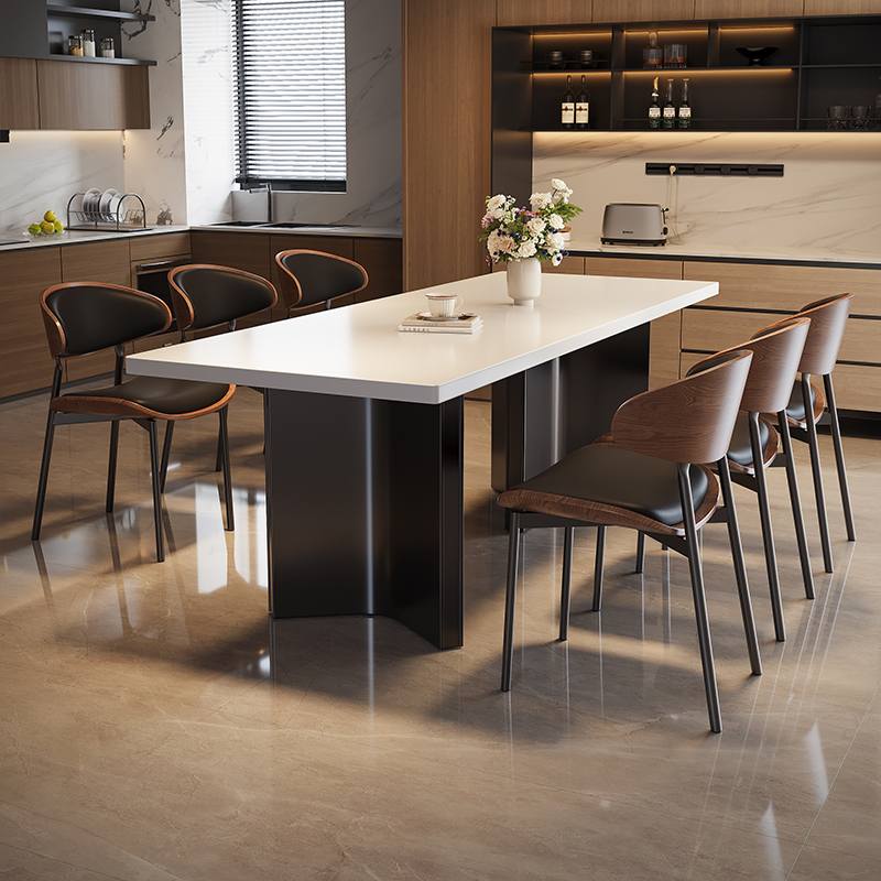 意式下挂加厚岩板极简餐桌椅组合现代简约长方形高端家用客厅饭桌