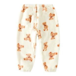 宝宝裤子加绒秋冬季法兰绒睡裤儿童保暖裤加厚珊瑚绒婴儿暖暖裤