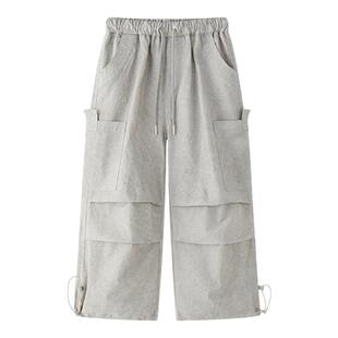 虾酱麻麻男童纯棉裤子夏装2025新款男孩长裤灰色阔腿儿童装休闲裤