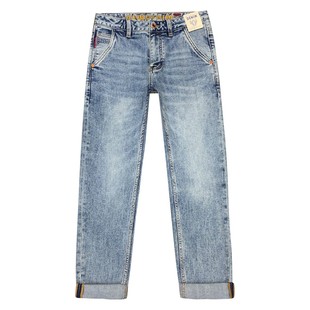 秋冬款牛仔裤男款九分裤美式浅蓝色弹力修身小直筒长裤秋季新款