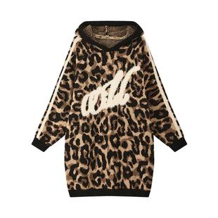 WildRooms豹纹风新款冬天可外穿高级感长袖睡裙过膝连帽睡裙女