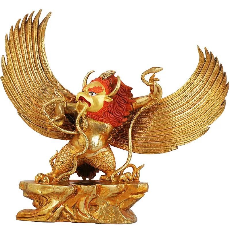 仿尼泊尔纯铜大鹏金翅鸟佛像 密宗鎏金金翅大鹏鸟供护佛像高27cm