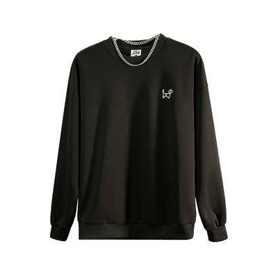 纺布者大码男装春秋小狗绣花加肥加大宽松圆领休闲百搭长袖卫衣男