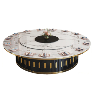 酒店电动餐桌大圆桌饭店餐厅会所包厢岩板转盘带隐形电磁炉火锅桌