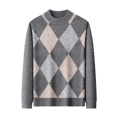 恒源祥羊毛衫男中年冬季半高圆领宽松保暖羊绒针织打底加厚毛衣男