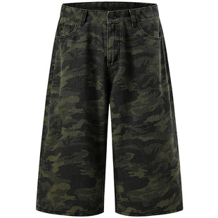 From Mars 迷彩迷路 潮酷工装牛仔夏季男女直筒宽松百搭七分裤子