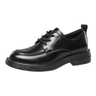 康奈女鞋秋季系带真皮乐福鞋休闲粗方跟纯色英伦小皮鞋通勤鞋