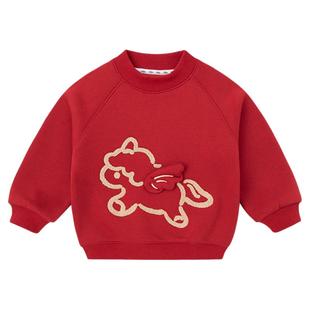 嘟嘟家女童卫衣红色儿童拜年服冬季女孩新年长袖上衣宝宝新款冬装