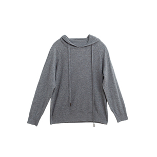 忘城T634座/悄然绽放/秋冬新款100%绵柔羊毛灰色连帽毛衣帽衫上衣